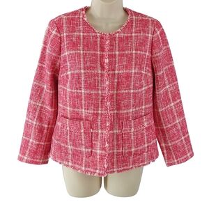 Talbots Pink and White Plaid Tweed Blazer Jacket